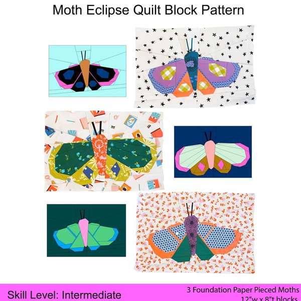 Moth Eclipse FPP Quilt Block PDF Pattern Download by woollypetals