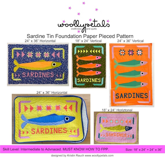 woollypetals Sardine Tin FPP Pattern + Tin + Quilt - 4 Sizes of Block - PDF DIGITAL Download