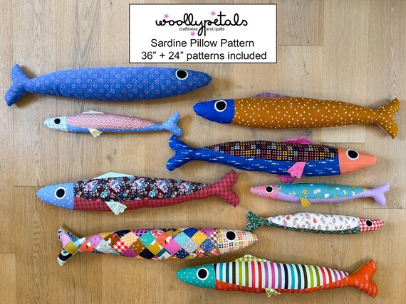 Sardine Pillow PDF Pattern by woollypetals to make 36" and 24" Sardine Pillows