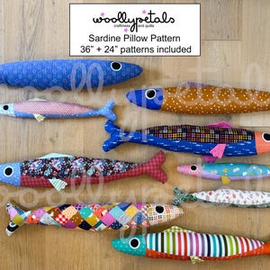 Sardine Pillow PDF Pattern by woollypetals to make 36" and 24" Sardine Pillows
