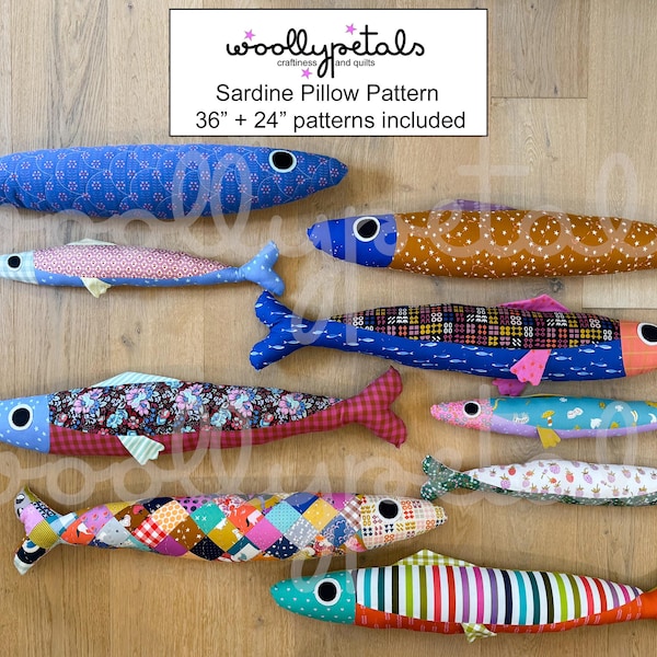 Sardine Pillow PDF Pattern by woollypetals to make 36" and 24" Sardine Pillows