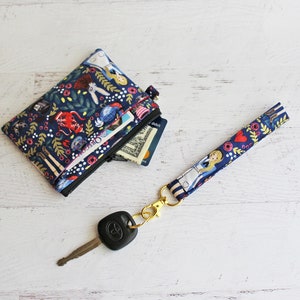 Alice in Wonderland ID holder pouch - zipper pouch - small wristlet -  grab and go wallet - key lanyard