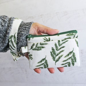 Plant gifts - leaf print ID holder wallet - small plant print zipper pouch