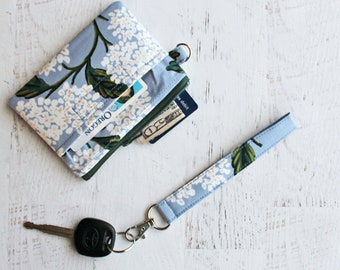 Floral grab and go ID holder wristlet wallet - rifle paper co print zipper pouch - floral key lanyard - under 25 gift ideas