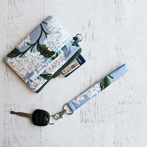 Floral grab and go ID holder wristlet wallet - rifle paper co print zipper pouch - floral key lanyard - under 25 gift ideas