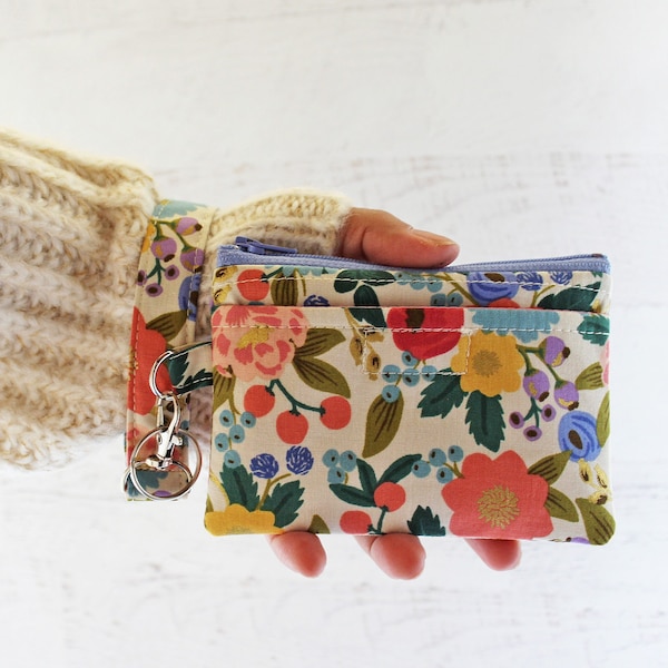 Floral ID case - gift ideas for her- colorful flower print ID / mini wristlet wallet - small bag