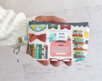 Book nerd zipper pouch - small ID holder with clasp