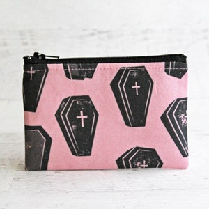 Coffin's zipper pouch - goth girl accessories - pink small ID holder