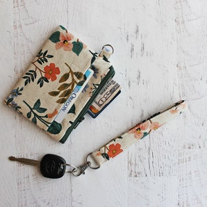 Rifle paper co floral print wristlet wallet - floral zippered ID pouch - canvas bag
