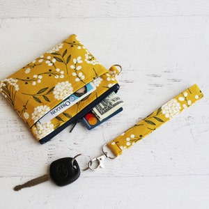 Estuche con cremallera para DNI - Cartera pequeña de pulsera - Llavero con diseño floral - Regalos para ella