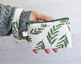 Plant gifts - leaf print ID holder wallet - small plant print zipper pouch