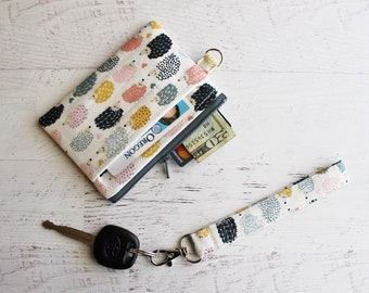 Gifts for her, cute hedgehogs zippered ID holder wallet, small change purse, wristlet