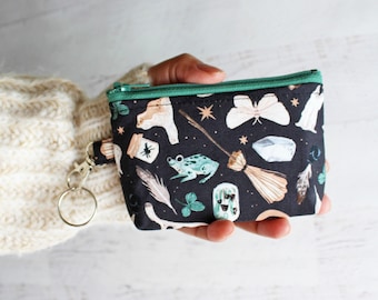 ID holder / Card case - keyring zipper pouch - witchy vibes print - gift ideas under 15