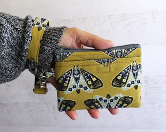 Moth's grab and go ID holder - gift ideas for her - moth print zippered pouch