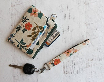 Rifle paper co floral print wristlet wallet - floral zippered ID pouch - canvas bag