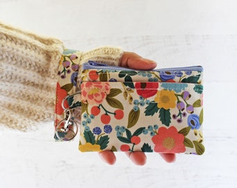 Floral ID case - gift ideas for her- colorful flower print ID / mini wristlet wallet - small bag