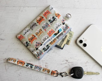 Cat ID holder - cat key lanyard - grab and go wallet - cat zipper pouch - cat lady gifts