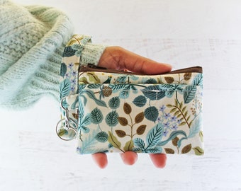 ID case - gift ideas for her- Rifle paper co print ID / mini wristlet wallet - leaf print small bag