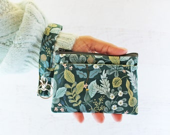 ID case - gift ideas for mom - Rifle paper co print ID / mini wristlet wallet - leaf print small bag