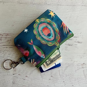 Esoteric teal keyring small zipper pouch ID holder gift ideas under 15 image 1