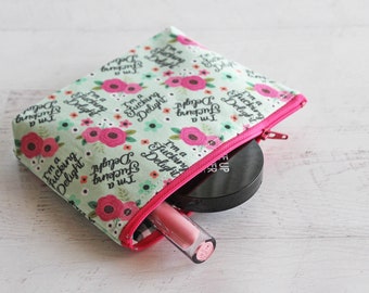 Mint Floral Makeup Bag: Swear Print Zipper Pouch