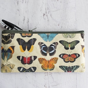 Pen and pencil pouch, vintage butterfly bag, long zipper pouch, bullet journal pen holder, planner accessories