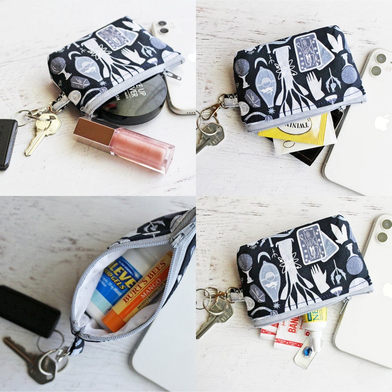 Bats and flowers cute and creepy ID holder zippered pouch with lobster clasp under 15 gifts image 2