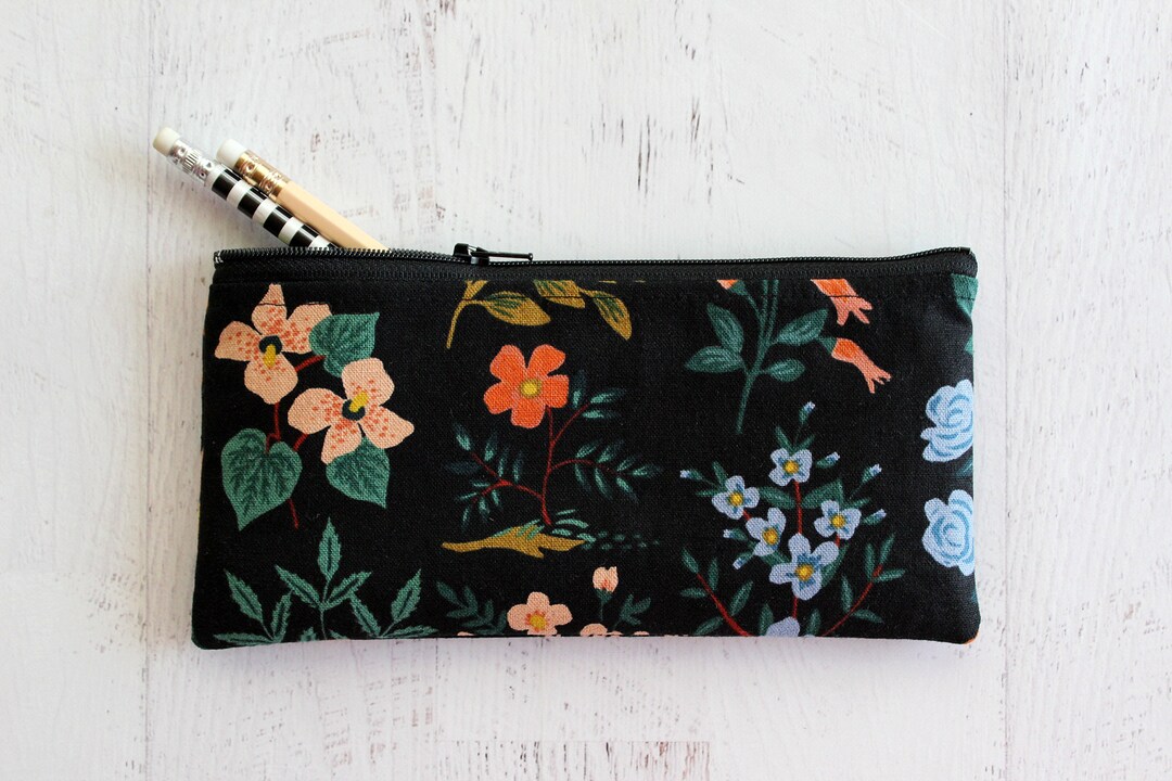Blue - Floral Print Handcrafted Pencil Pouch 45