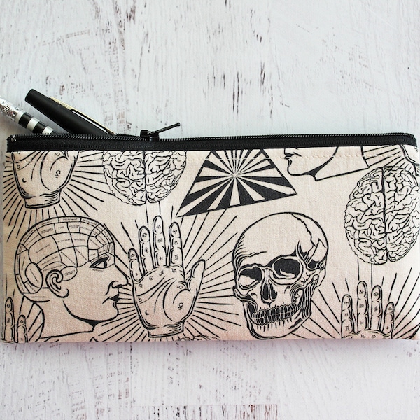 Human anatomy print pen and pencil zipper pouch - weird and creepy journaling accessories bag