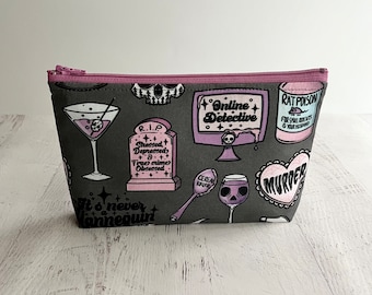 True Crime print makeup bag - funny gifts for her - large zipper pouch