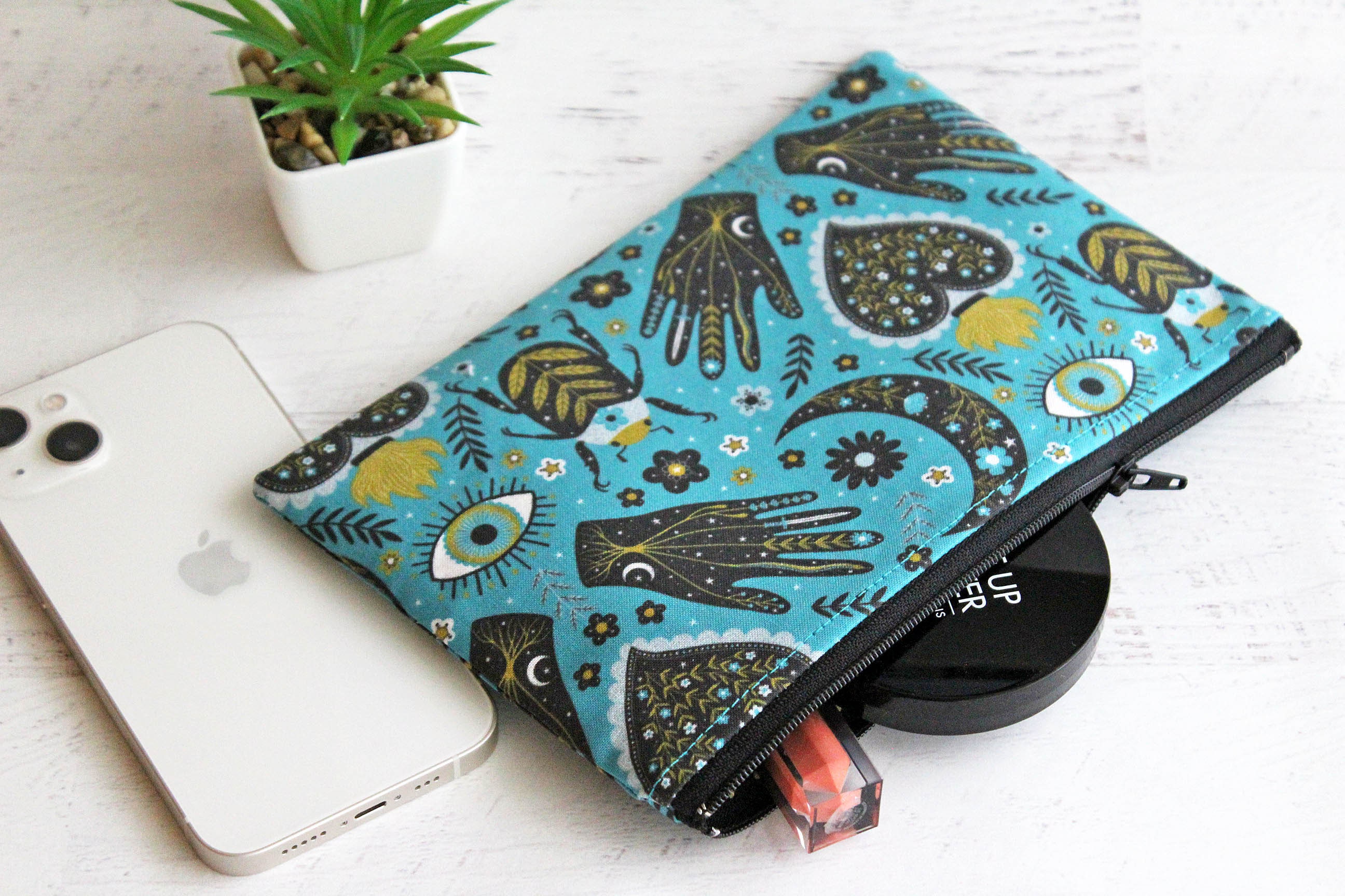 Mystic large zipper pouch - teal mythical moon makeup bag - gifts for her under 25 product image