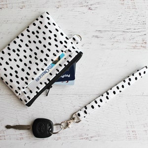 Minimalist wallet, black and white ID holder, mini wristlet wallet