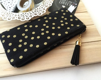 Gold dots on black pencil case - black pencil pouch - gold pencil bag - black and gold - gold dots - pencil pouch - pencil case