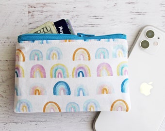 Watercolor rainbow zipper pouch, rainbow women's wallet, cute under 10 gifts