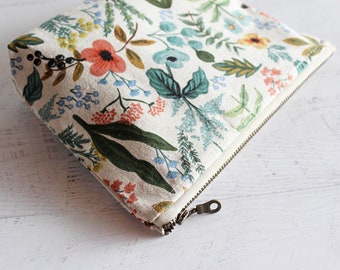 Rifle Paper Co floral canvas makeup bag - flower print large zipper pouch