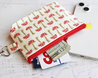 Little red mushrooms - small key ring zipper pouch