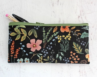 Pen holder black floral rifle paper co canvas fabric zipper pouch - floral pencil bag