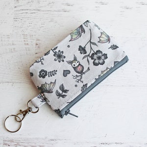 Bats and flowers cute and creepy ID holder zippered pouch with lobster clasp under 15 gifts image 5