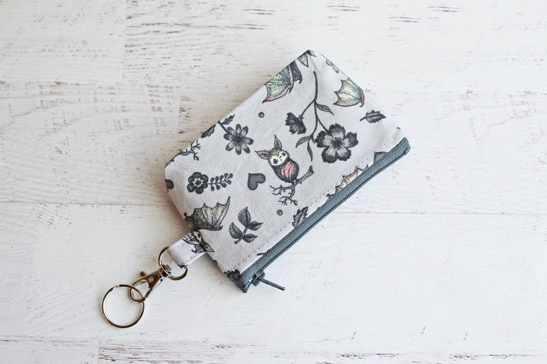 Bats and flowers cute and creepy ID holder zippered pouch with lobster clasp under 15 gifts image 5