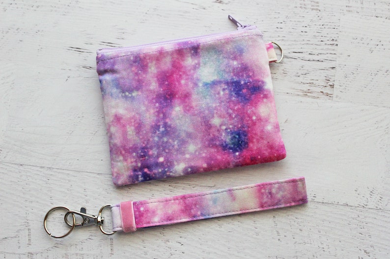 keychain wallet pastel galaxy key pouch cute zip id case galaxy lanyard with wallet