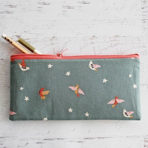 Birds print pen and pencil case - journal accessories zipper pouch - gift ideas for writers