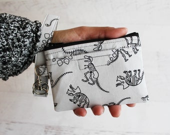 Dinosaurs print small fabric ID holder / mini wristlet wallet / fossils mini wristlet wallet