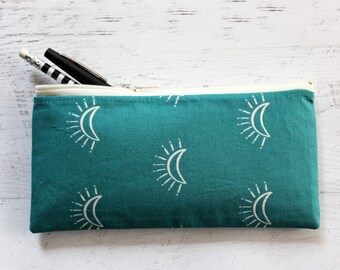 Moons on teal pen and pencil zipper pouch - journal and planner pen case