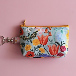 Spring floral keyring zipper pouch - small ID holder case - gifts for mothers day