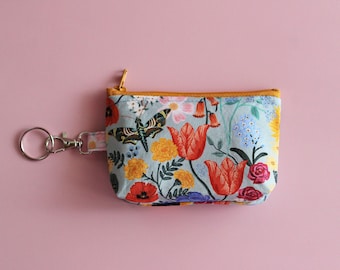 Spring floral keyring zipper pouch - small ID holder case - gifts for mothers day