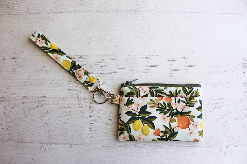 Citrus ID case, gifts for mom, zippered pouch and wrist strap image 2