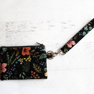 Black ID case gift ideas for her Rifle paper co ID / mini wristlet wallet black floral bag image 4