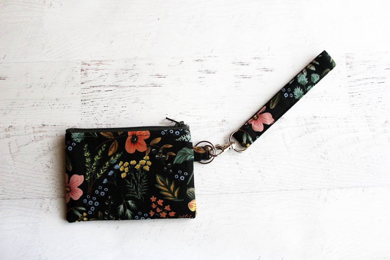 Black ID case gift ideas for her Rifle paper co ID / mini wristlet wallet black floral bag image 4