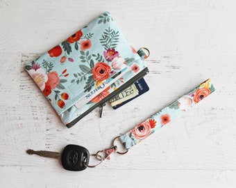 Blue floral ID holder zipper pouch