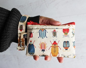 Insects print ID holder / case - gift ideas for her - small bug zippered pouch